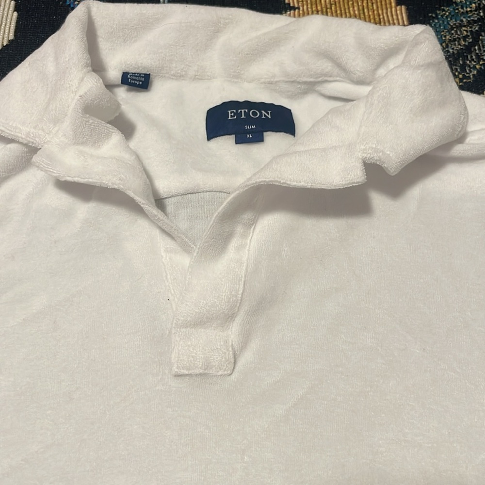 Eton white terry cloth cotton polo slim
